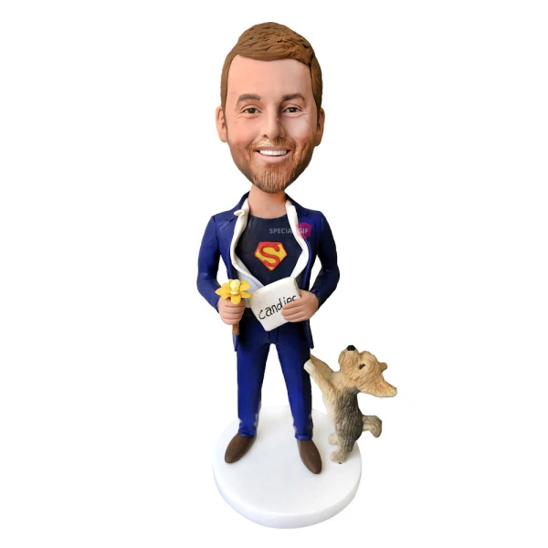 Custom bobblehead superman - Superhero Bobbleheads with dog