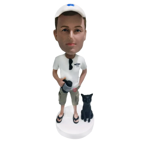 Custom Bobblehead for Man with Cat