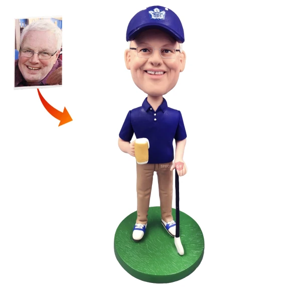 Custom Bobblehead Old Golfer with Beer